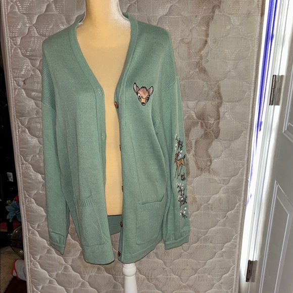 Disney Sweaters - Disney Mint Green Cardigan with  Bambi Embroidery
